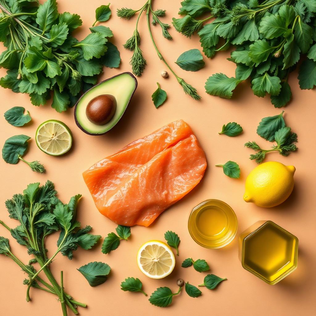 Ingredientes frescos sobre fondo cálido